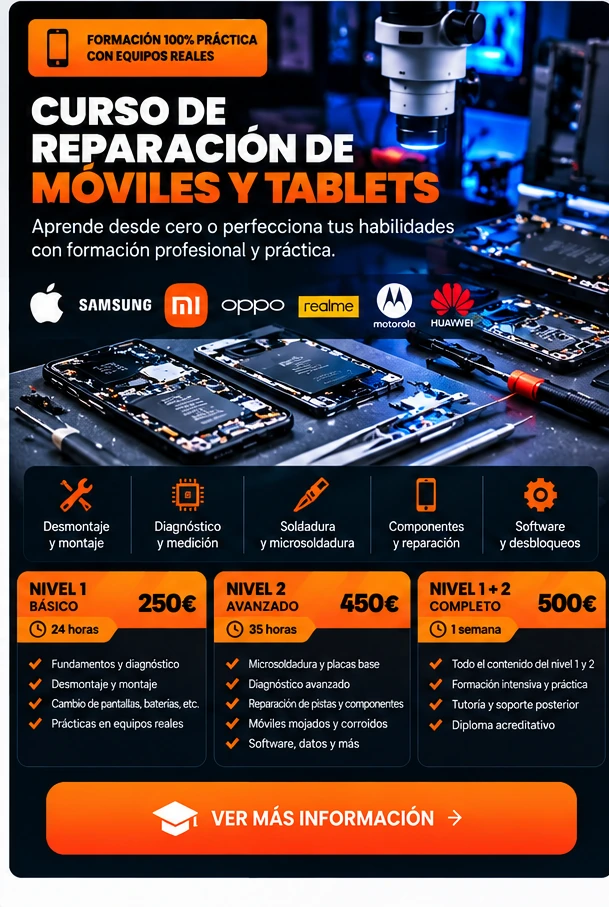 Curso de reparación de móviles y tablets, sin personas