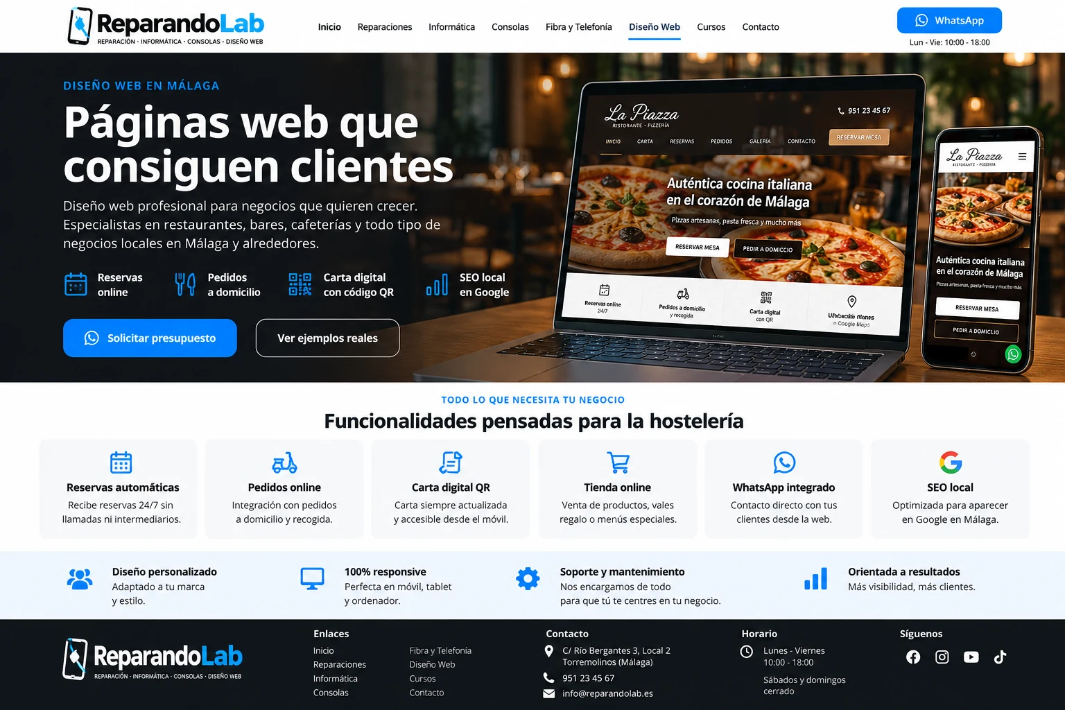 Ejemplo de diseño web profesional para restaurante con reservas, pedidos y carta digital