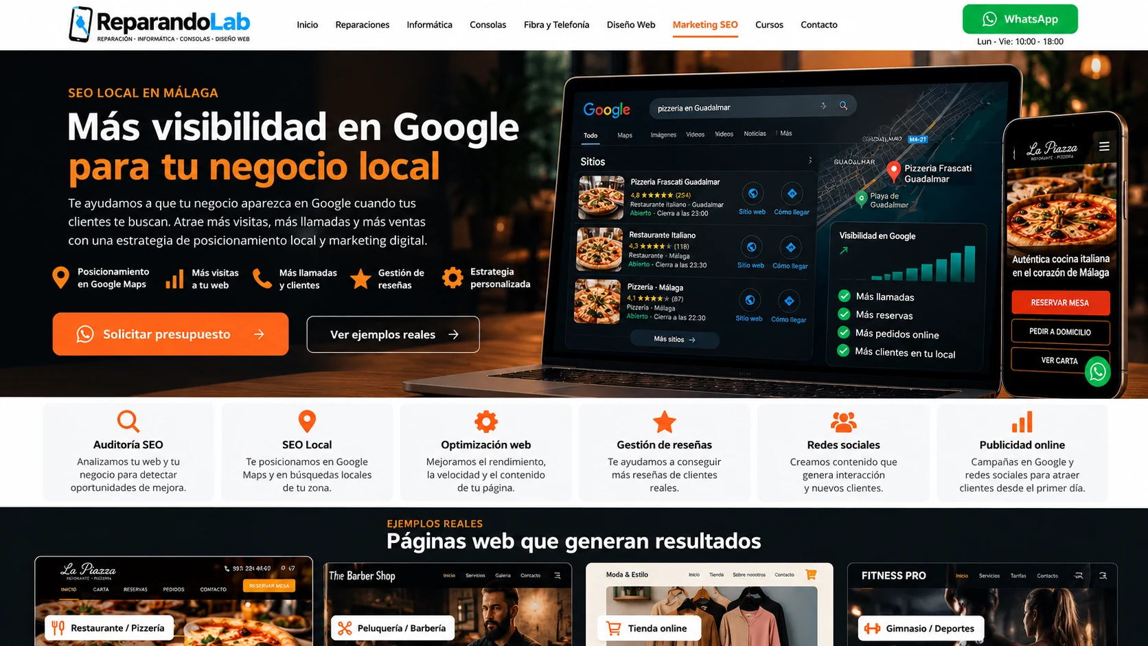 Ejemplo visual de estrategia SEO local y marketing digital para negocios